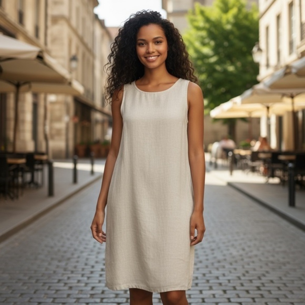 Garnet Hill Elegant Cream Sleeveless Fringe Hem Dress Size 12
